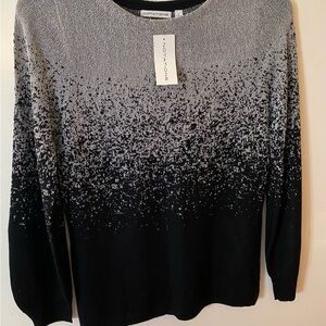 Lovely Notations Black/ Silver Glitzy Ombré pullover soft sweater size Large.